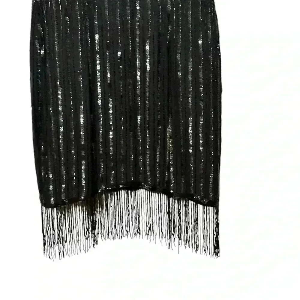 Vintage 80s St’enay Silk Elegant Black Sequin Dress - Picture 4 of 7